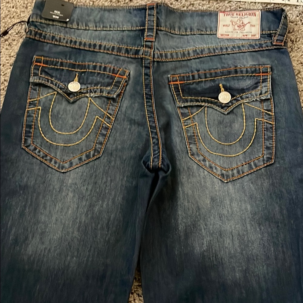 True Religion Dark Blue Jeans with Gold Stitching